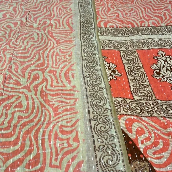 KANTHA QUILT HANDCRAFTED LIGHTWEIGHT REVERSIBLE BLANKET THROW BEDDING INDIA - Picture 10 of 10